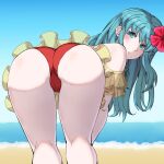 1girl 1girl 1girls absurd_res alluring alternate_costume aqua_eyes aqua_hair ass ass_focus bare_shoulders beach bent_over big_ass bikini blue_eyes blue_hair cameltoe eirika_(fire_emblem) fire_emblem fire_emblem:_the_sacred_stones fire_emblem_heroes flower hair_flower hair_ornament hibiscus high_res intelligent_systems long_hair looking_at_viewer looking_back lucky_zero medium_breasts nintendo official_alternate_costume open_mouth outside pussy red_bikini red_swimsuit simple_background swimsuit two-tone_bikini yellow_bikini yellow_swimsuit zerocgm
