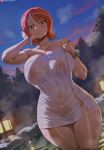 1girl big_breasts brown_eyes bubble_butt cleavage horny inviting_to_sex looking_at_viewer nami nami_(one_piece) one_piece orange_hair pose shexyo standing teasing thick_thighs