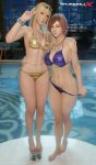 2_girls 3d 3d_(artwork) 3d_model 3d_render absurd_res alluring athletic_female big_breasts bikini bikini_bottom bikini_top blonde_female blonde_hair brown_hair emilie_de_rochefort female_abs fit_female half-dressed high_heels high_res high_resolution japanese_female kazama_asuka looking_at_viewer namco platform_heels pubic_hair pulling_down_pants pulling_panties shaddoll_x short_female skinny skinny_female small_breasts swimming_pool taller_female tease teasing tekken tekken_7 tekken_8 tekken_tag_tournament_2 wide_hips