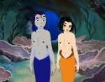 black_hair blue_tail brown_eyes gray_skin jade_chan orange_tail purple_eyes purple_hair raven_(dc) raven_(teen_titans) ravenravenraven tan_skin topless topless_female