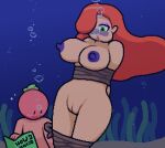 1boy 1girl arms_behind_back asphyxiation big_breasts big_thighs blush bondage book breasts bubble bubbles curvy curvy_figure drowning female ginger ginger_female ginger_hair green_eyes hourglass_figure huge_breasts jessica_rabbit male nude nude_female peril purple_blush purple_nipples pussy reading red_body red_skin rope rope_bondage seabed seaweed tomato tomato_(okami_tomato) touchstone underwater water who_framed_roger_rabbit zxtomatofan