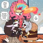 1futa 2girls absurd_res anthro bodily_fluids burger canid canid_demon canine clothing cosplay cum cupcake demon female food fox_spirit futanari genital_fluids genitals goetia group hellaverse hellhound helluva_boss hexecat high_res intersex intersex/female loona_(helluva_boss) mammal meatball mythological_canine mythological_creature mythology penis queen_bee-lzebub_(helluva_boss) snow stella_(helluva_boss) trio