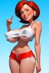cameltoe crop_top erect_nipples helen_parr huge_breasts no_bra shorts the_incredibles thighs