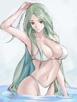 1girl 1girl absurd_res alluring big_breasts bikini breasts cleavage female_focus fire_emblem fire_emblem:_three_houses green_eyes green_hair hand_in_own_hair high_res highleg highleg_bikini intelligent_systems long_hair matching_hair/eyes navel nintendo rhea_(fire_emblem) swimsuit tommy_(kingdukeee) wading water white_bikini
