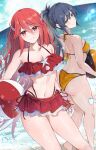 2_girls alluring alternate_costume ass ball bare_legs bare_shoulders beach beachball bikini bikini_skirt blue_hair blush braid brown_eyes closed_mouth collarbone cordelia_(fire_emblem) cordelia_(knight_paradise)_(fire_emblem) crown_braid day fire_emblem fire_emblem_awakening fire_emblem_fates fire_emblem_heroes fire_emblem_warriors hair_between_eyes hair_ornament high_ponytail high_res holding holding_ball holding_beachball intelligent_systems long_hair looking_at_viewer medium_breasts multiple_girls navel nintendo oboro_(fire_emblem) official_alternate_costume open_mouth orange_bikini outside ponytail red_bikini red_eyes red_hair sideboob skindentation small_breasts smile stomach swimsuit teeth thighs toned toned_female very_long_hair water water_drop wing_hair_ornament winged_hair_ornament yellow_bikini yuuri_(orz_commushows)