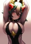 1girl 1girl absurd_res alluring big_breasts bikini black_one-piece_bikini blush cleavage covered_erect_nipples dark-skinned_female dark_skin female_focus fire_emblem fire_emblem_heroes green_hair gupunetsu high_res intelligent_systems laegjarn_(fire_emblem) laegjarn_(summer)_(fire_emblem) looking_at_viewer nintendo official_alternate_costume one-piece_bikini parted_lips red_eyes silf simple_background swimsuit upper_body