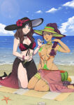 2_girls absurd_res alluring alternate_costume beach big_breasts bikini black_bikini braid braided_ponytail cleavage dorothea_arnault dorothea_arnault_(summer) fire_emblem fire_emblem:_three_houses fire_emblem_heroes flower food fruit grapes green_bikini hat hat_flower high_heel_sandals high_heels high_res intelligent_systems long_hair looking_at_viewer medium_breasts multicolored_bikini multiple_girls nail_polish nintendo official_alternate_costume open_mouth petra_macneary ponytail revealing_clothes sand sandals sarong see-through_clothes sideboob sun_hat swimsuit tak0baka two-tone_bikini watermelon
