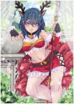 1girl 1girl 1girl alluring alternate_costume animal_ears antlers ass_visible_through_thighs bare_midriff bare_shoulders bare_thighs bell bell_collar belt blue_eyes breasts bush byleth_(fire_emblem) byleth_(fire_emblem)_(female) christmas collar curtains fake_animal_ears female_only fingerless_gloves fire_emblem fire_emblem:_three_houses fishnet_legwear fishnets gensox gloves grin hair_between_eyes intelligent_systems looking_at_viewer medium_breasts medium_hair midriff mischievous mischievous_grin mischievous_look mischievous_smile navel nintendo outside panties pillow see-through shoulders sitting skirt smile spear stockings teal_hair thighs thong underwear weapon white_panties wide_hips