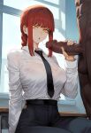 1girl ai_generated ass big_ass big_breasts big_penis breasts chainsaw_man dark-skinned_male dark_skin huge_ass huge_breasts huge_cock interracial kaikoi makima_(chainsaw_man) male penis red_hair saliva saliva_string wide_hips