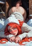 ai_generated anal blush cum cum_in_ass doggy_position doggy_position femboy long_hair male no_panties otoko_no_ko red_hair redcherryart sissy snow