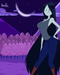 adventure_time animated ber00 black_hair fangs gigantic_breasts grey_skin marceline monster_girl naughty_face shirt_lift vampire wink