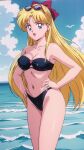1girl accurate_art_style adult_swim alluring beach big_breasts bikini bishoujo_senshi_sailor_moon bishoujo_senshi_sailor_moon_r bishoujo_senshi_sailor_moon_r_the_movie bishoujo_senshi_sailor_moon_s bishoujo_senshi_sailor_moon_s_the_movie bishoujo_senshi_sailor_moon_supers bishoujo_senshi_sailor_moon_supers_the_movie blonde_hair blue_eyes blue_sky cleavage glasses_on_head minako_aino ocean pin_up toei_animation toonami viz_media zengai