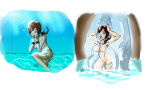 1girl artist_request asphyxiation breasts darkenrok drowning female female_focus monster multiple_views peril pool swimsuit tentacle underwater
