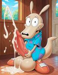 1girl 4_fingers ai_generated animal_genitalia animal_penis anthro balls big_balls big_penis bodily_fluids clothed clothing cum cum_on_balls cum_on_body cum_on_ground cum_on_penis cumshot day door ejaculation erection excessive_cum excessive_genital_fluids fingers floor footwear genital_fluids genital_slit genitals huge_balls huge_penis hyper hyper_genitalia hyper_penis inside light long_ears long_tail looking_at_viewer macropod male mammal marsupial masturbation nickelodeon partially_clothed penis plant rocko's_modern_life rocko_rama shoes slit sunlight tapering_penis teeth tile tile_floor tree vein veiny_penis wall_(structure) wallaby window wood_floor wood_wall yiff_ai_(director)
