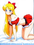 1girl accurate_art_style adult_swim alluring ass bare_legs barefoot bishoujo_senshi_sailor_moon bishoujo_senshi_sailor_moon_r bishoujo_senshi_sailor_moon_r_the_movie bishoujo_senshi_sailor_moon_s bishoujo_senshi_sailor_moon_s_the_movie bishoujo_senshi_sailor_moon_supers blonde_hair blue_eyes christmas cleavage dddske medium_breasts minako_aino pin_up posinig santa_outfit toei_animation toonami viz_media