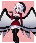angel angel_girl angel_wings christmas christmas_outfit cigarette cigarette_holder hazbin_hotel jeny_312 lute_(hazbin_hotel) short_hair standing thighhighs twitter vivienne_medrano vivziepop