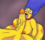 ass bart_simpson blue_hair cum erect_nipples erection huge_breasts huge_penis incest licking_penis marge_simpson mother's_duty mother_and_son pearls the_simpsons thighs yellow_skin