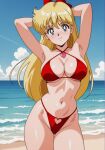 1girl accurate_art_style adult_swim alluring beach big_breasts bikini bishoujo_senshi_sailor_moon bishoujo_senshi_sailor_moon_r bishoujo_senshi_sailor_moon_r_the_movie bishoujo_senshi_sailor_moon_s bishoujo_senshi_sailor_moon_s_the_movie bishoujo_senshi_sailor_moon_supers bishoujo_senshi_sailor_moon_supers_the_movie blonde_hair blue_eyes cleavage minako_aino nightcore_(artist) ocean pin_up toei_animation toonami viz_media