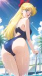 1girl accurate_art_style adult_swim alluring ass big_breasts bishoujo_senshi_sailor_moon bishoujo_senshi_sailor_moon_r bishoujo_senshi_sailor_moon_r_the_movie bishoujo_senshi_sailor_moon_s bishoujo_senshi_sailor_moon_s_the_movie bishoujo_senshi_sailor_moon_supers bishoujo_senshi_sailor_moon_supers_the_movie minako_aino one-piece_bikini pin_up pool_ladder swimming_pool toei_animation toonami viz_media wet zengai