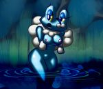  amphibian anthro blue_skin breasts elpatrixf female froakie frog lake nintendo nipples nude pink_nipples pokemon pokemorph shiny shiny_skin solo video_games water wide_hips yellow_eyes 