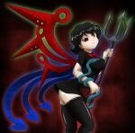 big_breasts black_dress black_hair black_thighhighs demon_girl demon_tail houjuu_nue looking_at_viewer red_eyes red_ribbon ribbon short_dress short_hair skarletjewel smile snake tentacle thighhighs touhou wings