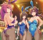 1girl 3_girls alluring alternate_breast_size ass big_breasts black_hair brown_eyes brown_hair bunny_ears bunny_girl bunny_tail bunnysuit dark_hair fir_(fire_emblem) fire_emblem fire_emblem:_the_binding_blade fire_emblem:_the_blazing_blade fire_emblem:_the_sacred_stones fishnets glass intelligent_systems karla_(fire_emblem) long_hair marica marisa_(fire_emblem) medium_breasts milf mother_&_daughter orange_eyes pantyhose pink_hair ponytail short_hair stomach waitress