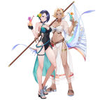 2_girls alluring bare_shoulders big_breasts bikini black_one-piece_bikini blonde_hair blue_eyes blue_hair catherine_(fire_emblem) catherine_(summer)_(fire_emblem) covered_navel cup dark-skinned_female dark_skin drinking_glass feet fire_emblem fire_emblem:_three_houses fire_emblem_heroes flag full_body gloves high_heel_sandals high_res intelligent_systems kainown legs midriff multiple_girls navel nintendo official_art one-piece_bikini partially_fingerless_gloves purple_eyes sandals sarong see-through_clothes see-through_shirt shamir_nevrand shamir_nevrand_(summer) shirt short_hair stomach swimsuit tied_shirt toenails toes white_bikini