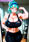 1girl abs absurd_res ai_assisted ai_generated ass biceps big_ass big_breasts big_thighs black_leggings black_sports_bra blue_hair blue_headband breasts bulma_brief dragon_ball dragon_ball_super dragon_ball_z flexing gym gym_clothes headband high_res high_resolution indoors king_ai large_ass large_butt leggings looking_at_viewer massive_ass massive_breasts massive_butt massive_thighs mirror muscle muscular_arms muscular_female ponytail smile spandex sports_bra sportswear stable_diffusion sweat teal_hair thick_ass thick_butt thick_legs thick_thighs thighs wet_skin