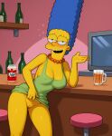 big_breasts dress drunk erect_nipples_under_clothes flashing_pussy looking_at_viewer marge_simpson no_bra no_panties ready_to_fuck shaved_pussy the_simpsons thighs