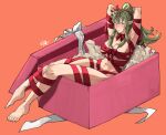 1girl alluring arms_up bangs barefoot big_breasts blush christmas christmas_present cleavage closed_mouth completely_nude english_commentary feet female_only fire_emblem fire_emblem_awakening fire_emblem_warriors full_body gift green_eyes green_hair hair_ornament high_res intelligent_systems jewelry long_hair looking_at_viewer naked_ribbon navel nintendo nude nude_female pointy_ears ponytail ribbon sakuremi sitting smile tiara tiki_(adult)_(fire_emblem) tiki_(fire_emblem) tiki_(fire_emblem)_(adult) toes
