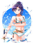 1girl 1girl 1girl absurd_res alluring alternate_costume bikini cleavage female_only fir_(fire_emblem) fire_emblem fire_emblem:_the_binding_blade grin high_res holding holding_sword holding_weapon intelligent_systems looking_at_viewer medium_breasts nintendo partially_visible_vulva ponytail purple_hair pussy sideboob smile swimsuit sword teeth tsukimura_(d24f4z8j3t) water weapon white_bikini white_swimsuit