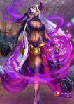 1girl 1girl alluring big_breasts blonde_hair blue_eyes chandelier cleavage conope dark_skin dragon_girl fire_emblem fire_emblem_engage horns intelligent_systems jewelry long_hair magic monster_girl multicolored_eyes navel nintendo patreon_username pointy_ears red_eyes revealing_clothes tagme thick_thighs thighs watermark wide_hips zephia_(fire_emblem)