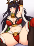 1girl 1girl 1girl alluring alternate_costume antlers bangs bare_thighs big_breasts blush cape christmas christmas_outfit female_only fire_emblem fire_emblem_awakening fire_emblem_heroes fire_emblem_warriors intelligent_systems long_hair looking_at_viewer nintendo official_alternate_costume panties purple_eyes red_panties smile stockings tharja_(fire_emblem) thick_thighs thighs very_long_hair yirusann