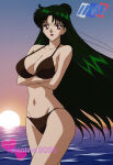 1girl accurate_art_style adult_swim alluring big_breasts bikini bishoujo_senshi_sailor_moon bishoujo_senshi_sailor_moon_r bishoujo_senshi_sailor_moon_s bishoujo_senshi_sailor_moon_s_the_movie bishoujo_senshi_sailor_moon_supers bishoujo_senshi_sailor_moon_supers_the_movie cleavage crimson_eyes dark_green_hair michael_benson pin_up setsuna_meiou toei_animation toonami viz_media