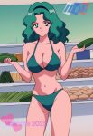 1girl accurate_art_style adult_swim alluring big_breasts bikini bishoujo_senshi_sailor_moon bishoujo_senshi_sailor_moon_s bishoujo_senshi_sailor_moon_s_the_movie bishoujo_senshi_sailor_moon_supers bishoujo_senshi_sailor_moon_supers_the_movie cleavage michael_benson michiru_kaiou pin_up teal_eyes teal_hair toei_animation toonami viz_media
