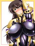  1girl black_hair blue_eyes blush bodysuit breasts erect_nipples female huge_breasts kanten kk long_hair muvluv muvluv_alternative muvluv_total_eclipse solo takamura_yui 