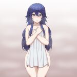 1girl alluring bare_thighs blue_eyes blue_hair covering embarrassed female_only fire_emblem fire_emblem_awakening fire_emblem_warriors frown intelligent_systems long_hair looking_away lucina_(fire_emblem) medium_breasts naked_towel nervous nintendo nude nude_female steam symbol-shaped_pupils thighs towel very_long_hair zerocgm