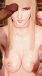 1boy 1girl 2boys 3d after_sex blender blonde_hair choker cum cum_on_body cum_on_breasts cum_on_face cumshot emilie_de_rochefort forsavide long_hair looking_at_viewer male medium_breasts namco nipple_piercing nipples penis purple purple_eyes running_mascara runny_makeup tekken tekken_8