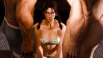 1girl 2boys 3d big_breasts bikini blender brown_eyes brown_hair cleavage clothing dead_or_alive dead_or_alive_6 diego_(doa) forsavide freckles glasses kneel koei_tecmo looking_at_viewer miguel_caballero_rojo namco on_knees tekken tekken_7 twin_tails
