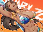 1girl 1girl 1girl abs african_female alluring athletic athletic_female big_breasts big_breasts bikini_top brown_hair butterfly_print covered_nipples dark-skinned_female dark_skin female_abs fit_female long_hair miary_zo namco navel orihalchon print_bikini red_eyes side_braids stripper_pole tekken tekken_8 variant_set very_long_hair