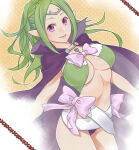 1girl 1girl aged_up alluring big_breasts bow cape circlet cleavage female_focus fire_emblem fire_emblem_awakening green_hair intelligent_systems jewelry long_hair looking_at_viewer mamoru_(pixiv) nintendo nowi_(fire_emblem) pendant pointy_ears ponytail purple_eyes smile