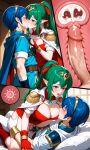 1boy 1girl ai_generated blue_eyes blue_hair cleavage couple cowgirl_position fire_emblem green_eyes green_hair kissing marth_(fire_emblem) penetration penis penis_in_pussy pussy sex tiki_(fire_emblem) vaginal vaginal_penetration vaginal_sex