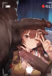 1girl ai_generated animal_ears black_penis brown_eyes brown_hair dark-skinned_male dark_skin dog_ears hololive hololive_gamers hololive_japan interracial inugami_korone kaikoi looking_at_viewer male multiple_boys multiple_males multiple_penises netorare ntr peace_sign penis penis_awe precum recording selfpic tagme virtual_youtuber vtuber