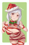1girl 1girl 1girls ass_visible_through_thighs blush bow brown_eyes christmas cleavage fire_emblem fire_emblem_awakening fire_emblem_warriors gift intelligent_systems looking_at_viewer mostly_nude navel nintendo present ribbons robin_(fire_emblem) robin_(fire_emblem)_(female) santa_hat smile spiffydc thighs twin_tails white_hair