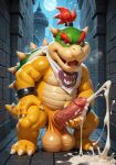 1girl 3_toes 4_fingers ai_generated animal_genitalia anthro balls big_balls big_penis bodily_fluids bowser_jr bracelet claws cum cum_on_body cum_on_ground cum_on_hand cum_on_penis cumshot ejaculation excessive_cum excessive_genital_fluids fangs feet fingers genital_fluids genital_slit genitals green_head green_shell hair high_res huge_balls huge_penis jewelry koopa looking_at_viewer male mario_(series) mario_bros masturbation moon muscular night nintendo open_mouth open_smile outside penis red_eyes red_hair saggy_balls scalie scarf shell slit smile smiling_at_viewer spiked_bracelet spiked_shell spikes spikes_(anatomy) standing stone_floor stone_wall sweat sweaty_body tail teeth toe_claws toes vein veiny_penis wall_(structure) yellow_body yiff_ai_(director)