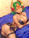 1girl 1girl alluring ass beach big_breasts cleavage dark-skinned_female dark_skin earrings female_focus fire_emblem fire_emblem_heroes gradient_hair green_hair hair_ornament intelligent_systems jewelry jurge laegjarn_(fire_emblem) laegjarn_(summer)_(fire_emblem) looking_at_viewer multicolored_hair nintendo orange_hair red_eyes short_hair silf simple_background smile swimsuit