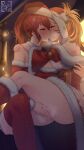 1girl 2_girls alluring alternate_costume anna_(fire_emblem) ass bare_legs bare_shoulders big_ass big_breasts blonde_hair blue_eyes blush boots christmas christmas_outfit detached_sleeves door dress drooling female_only fingering fingering_partner fire_emblem fire_emblem_awakening fire_emblem_heroes fire_emblem_warriors hat hugging indoors intelligent_systems kissing legs lissa_(fire_emblem) long_sleeves looking_at_another medium_hair multiple_females multiple_girls night nintendo no_panties official_alternate_costume pussy red_eyes red_hair ryncka saliva saliva_trail short_hair shoulders steamy_pussy thick_thighs twin_tails upskirt vaginal_penetration yellow_hair yuri