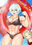 2_girls abs alluring artist_request athletic_female bikini black_bikini blue_hair closed_eyes dagr_(fire_emblem) e_m_a female_abs fire_emblem fire_emblem_heroes fit_female flower flower_on_head green_hair high_res intelligent_systems long_hair mole mole_under_eye multiple_girls muscular navel nintendo nott_(fire_emblem) swimsuit thank_you tuber water yodorimy