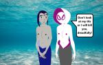 belly_button blue_tail breasts gray_skin mermaid mermaid_girl purple_eyes purple_hair raven_(dc) raven_(teen_titans) ravenravenraven speech_bubble spider-gwen topless topless_female