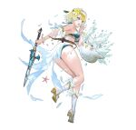 1girl 1girl alluring ass bikini blonde_and_teal_hair blue_eyes earrings fire_emblem fire_emblem_heroes fjorm_(fire_emblem) fjorm_(summer)_(fire_emblem) full_body gradient_hair hair_ornament intelligent_systems jewelry looking_at_viewer medium_breasts multicolored_hair nintendo non-web_source official_alternate_costume official_art open_mouth short_hair simple_background smile swimsuit tagme thighs